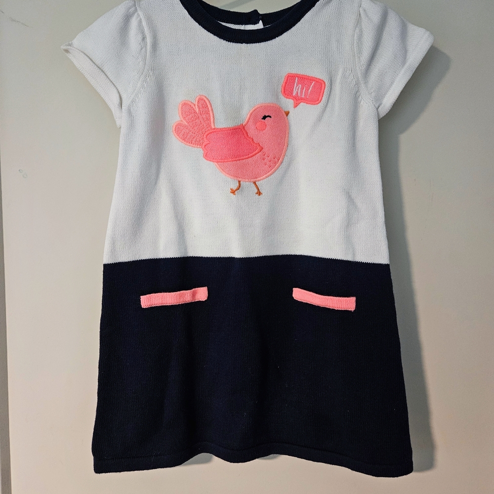 Gymboree - White and Navy Toddler Dress with Pink Bird